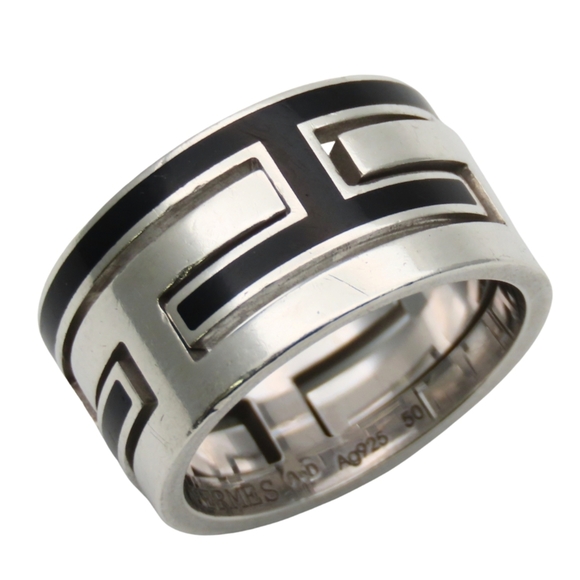 Hermes Move Ash 50 Ring SV925 Black H Logo Women's HERMES